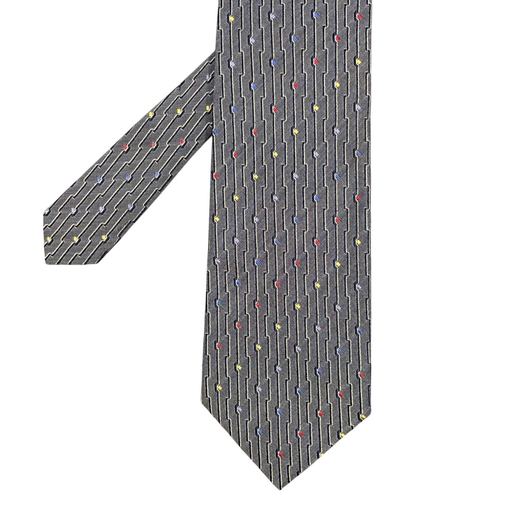 Stefano Milano Grey Silk Necktie Mens OS Geometric Microdot Hand Made Italy